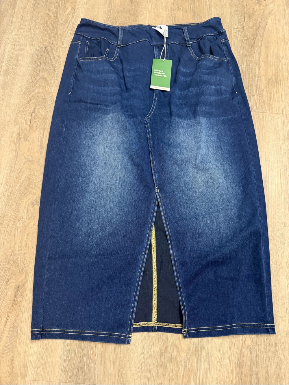 Halara Denim Maxi Skirt Women Large High Waisted Front Slit Stretch NWT 0063